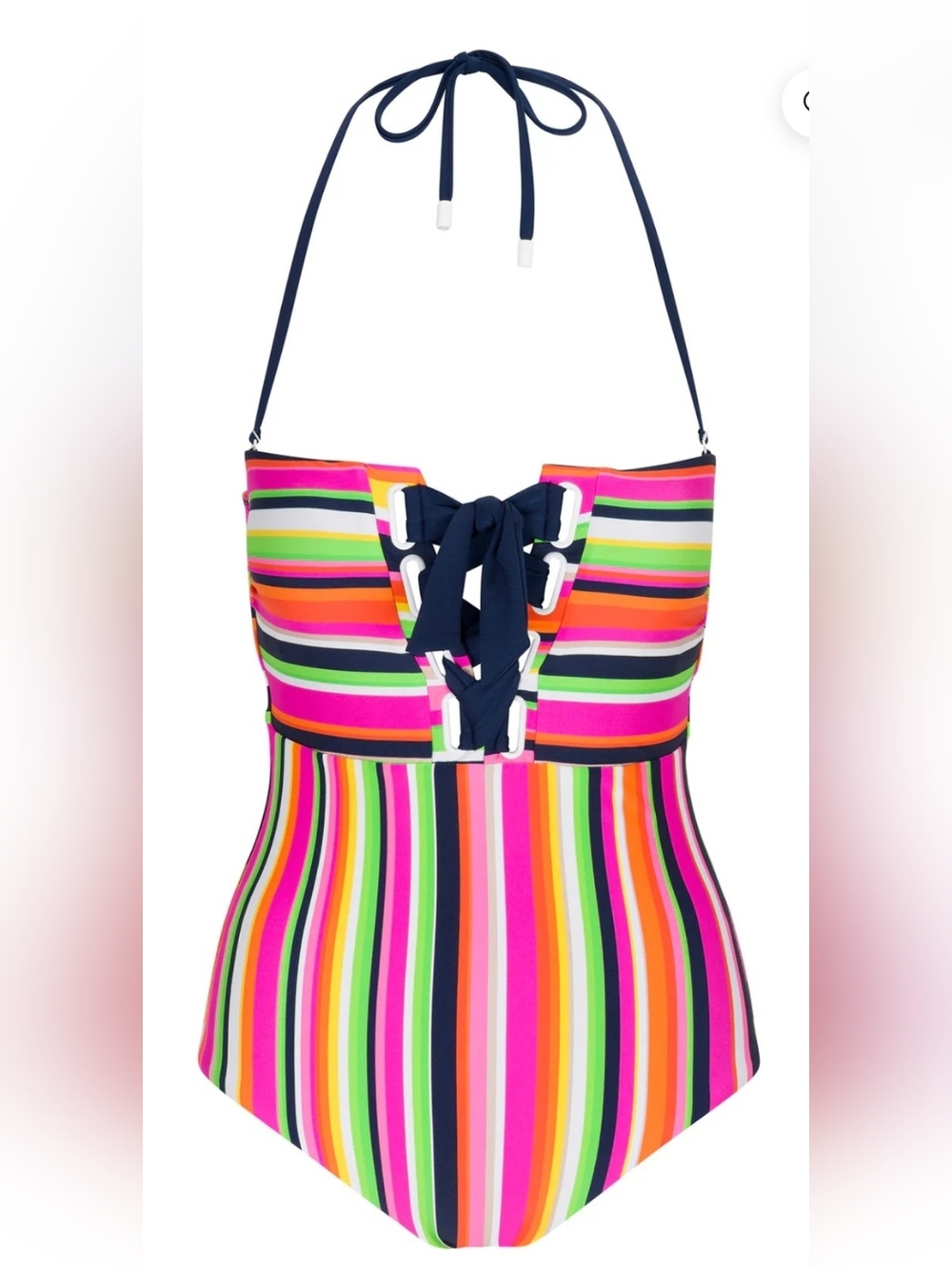 Trina Turk Navy Bow-Accent Striped Halter One-Piece